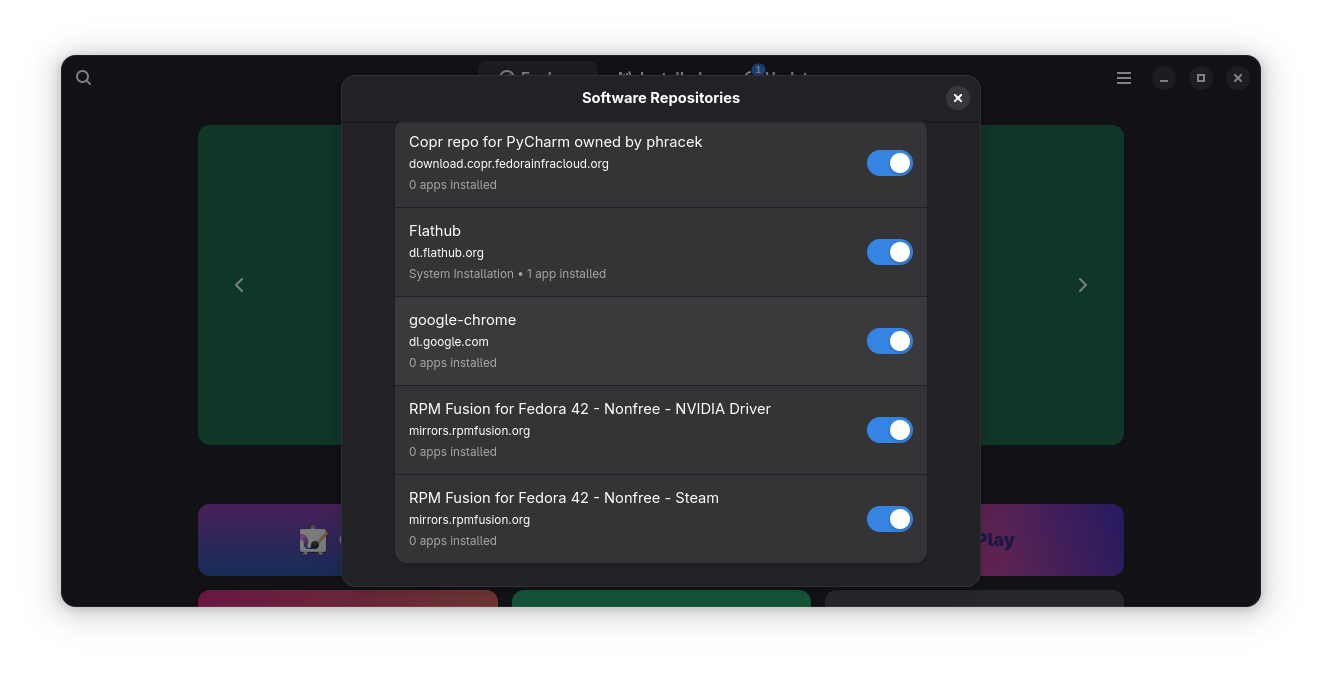 فعال کردن گزینه Google Chrome Repository در فدورا 42
