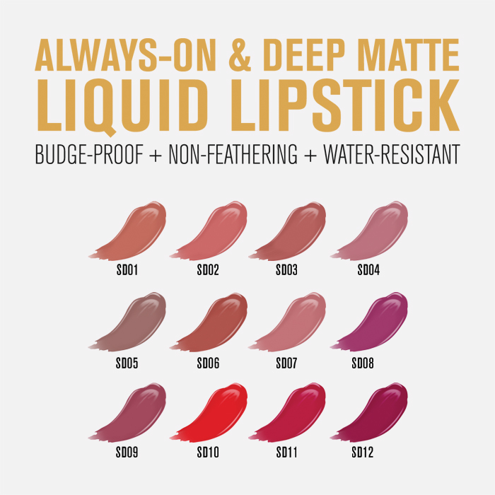 رنگبندی رژ لب مایع آموتیا