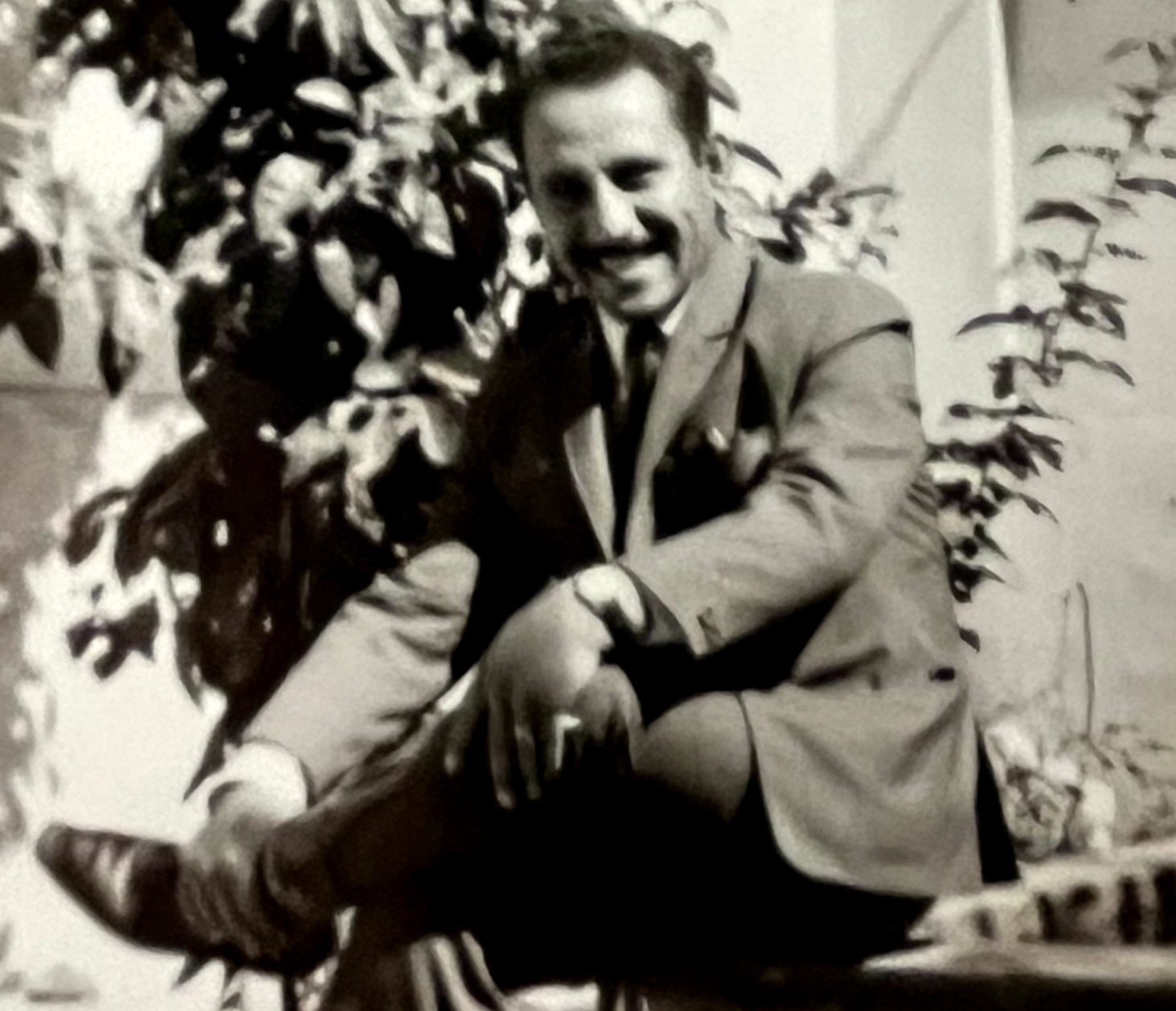 بابا رضای همیشه خندان و همیشه خوش مَشرَب، زیر درخت نارنج خانه ی اجاره یی و نُقلی مان در شیراز، در دهه ی چهل و پنجاه و شصت. می گویند او شبیه ترین کس به جد بزرگش حاج حسین خان عرب بوده