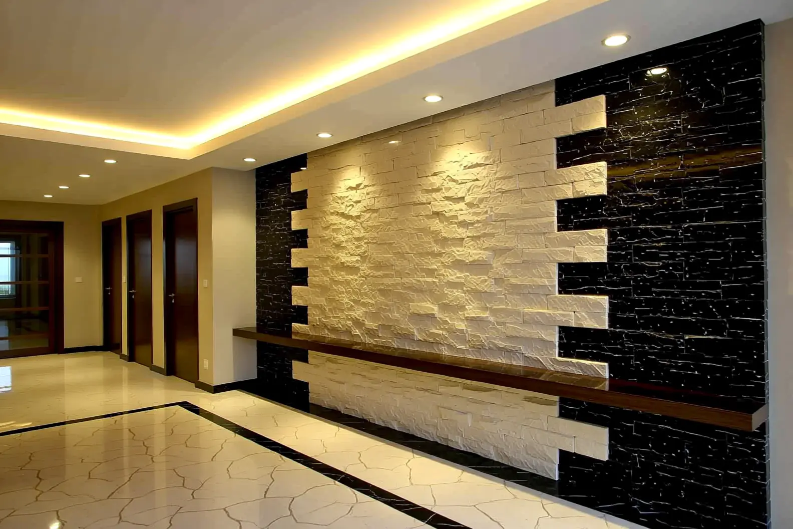 اجرای نمای داخلی ساختمان با سنگ مصنوعی ظفر استون