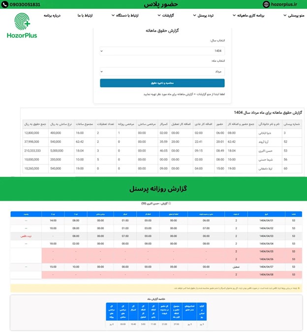 نمونه گزارشات حضور پلاس
