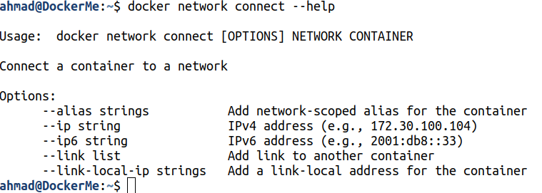 docker network connect --help