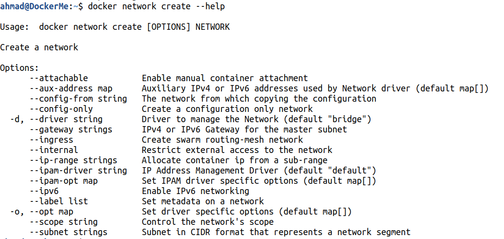 docker network create --help