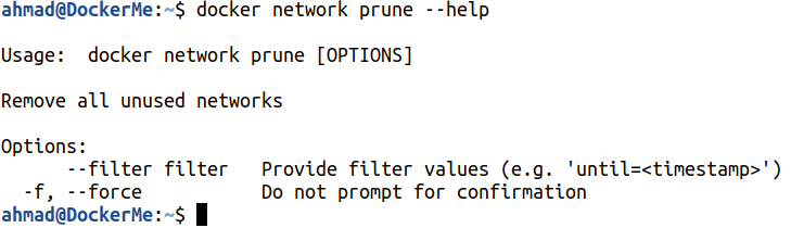 docker network prune --help