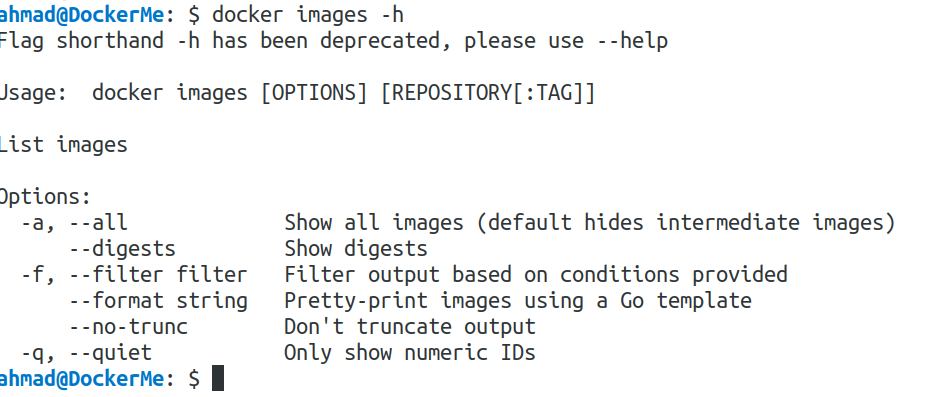 docker images -h