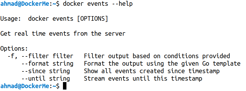 docker events --help