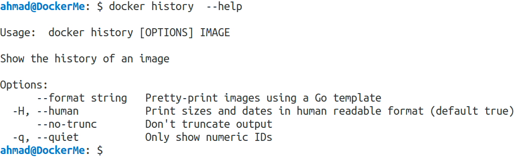 docker history --help
