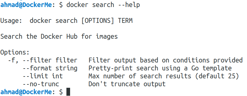 docker search -h