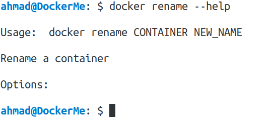 docker rename --help