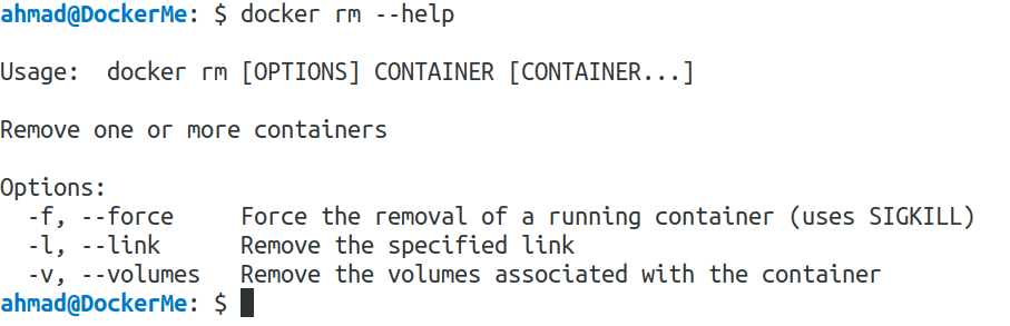  docker rm --help