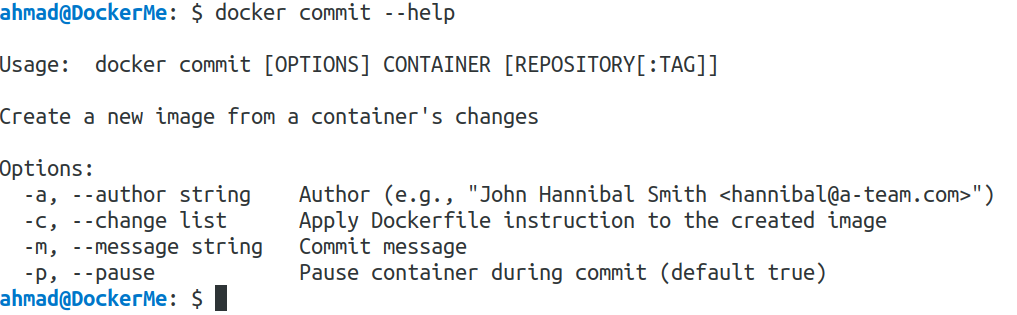 docker commit --help