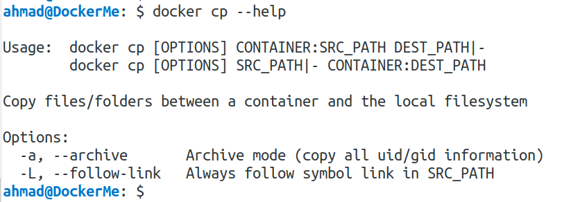 docker cp --help