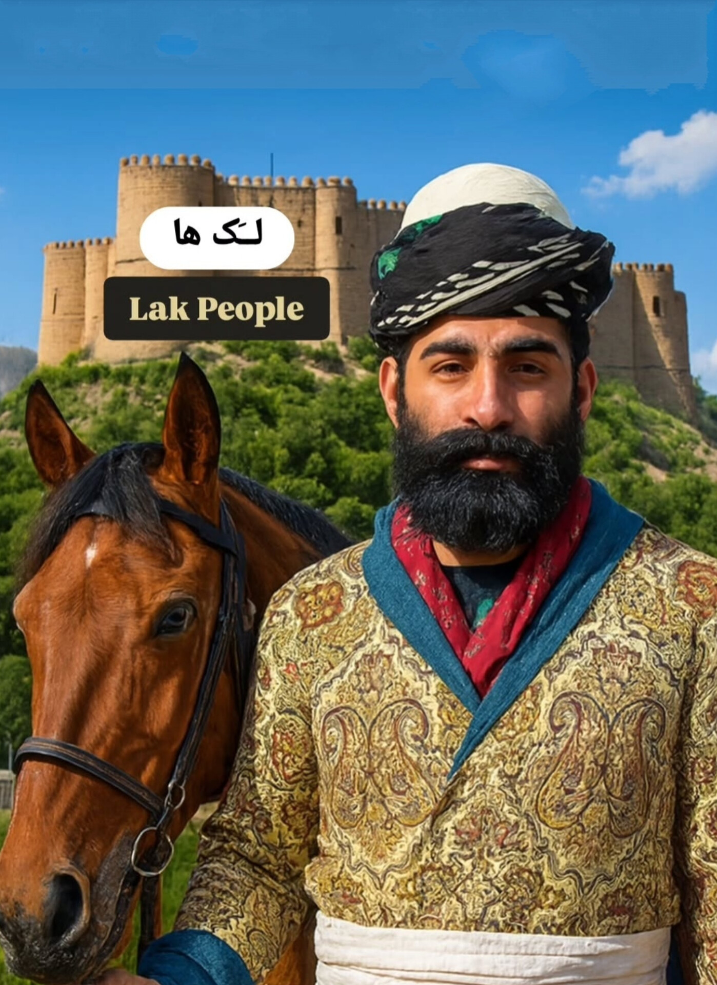 ساخت لباس مردانه لکی قوم لک با هوش مصنوعی در کنار قلعه شاپور خواست خرم آباد