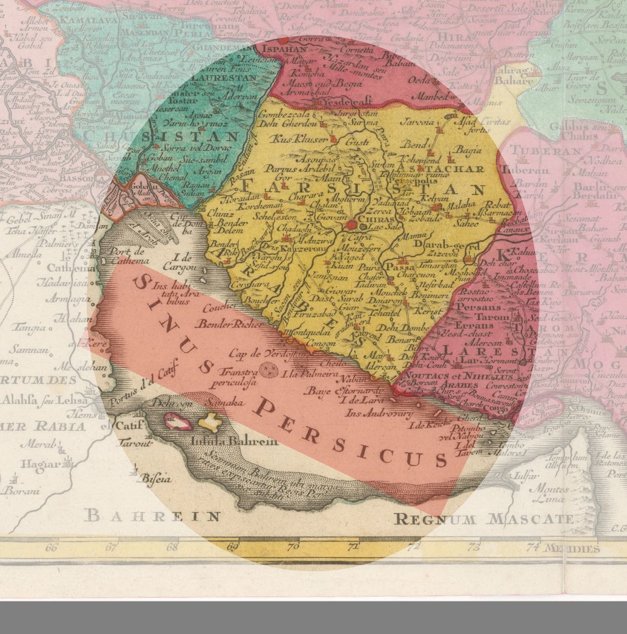 نقشهای تازه و دقیق از پادشاهی بسیار غنی ایران با توجه به ولایت های آن اثر توبارد (۱۷۵۰ م) یک سال پیش از پادشاهی زندیه