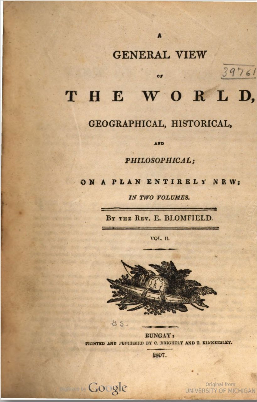 نوشته کشیش اِی. بلومفیلد. جلد نخست.سال ۱۸۰۷ میلادی.