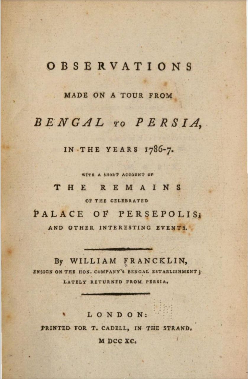 مشاهدات انجام شده در سفر از بنگال به ایران، در سال های 1786-1787