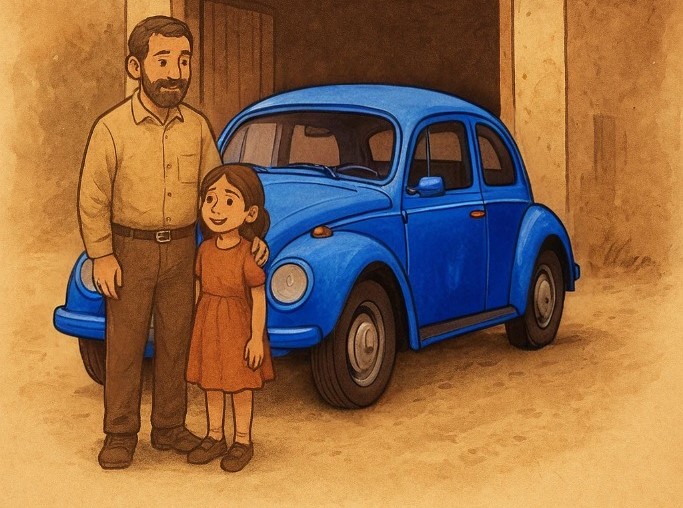 پدرم و خواهرم و فولکس نامبرده. تصویر تولید شده توسط هوش مصنوعی