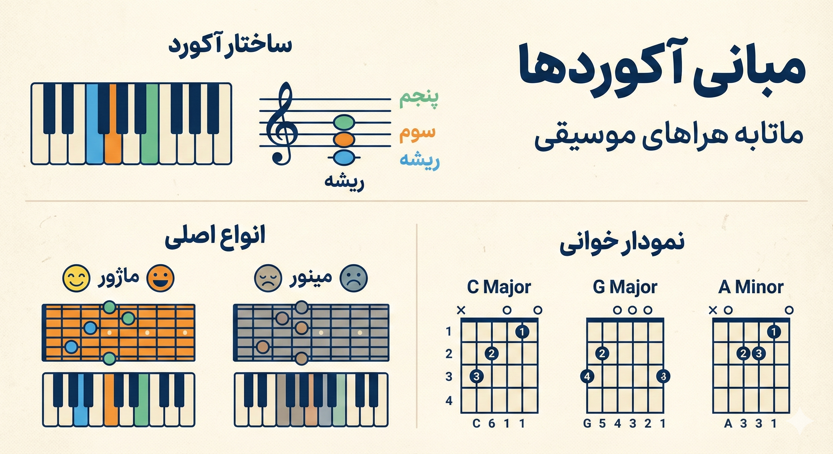 چارت آکوردهای مادر برای شروع: سل ماژور (G) و لا مینور (Am)