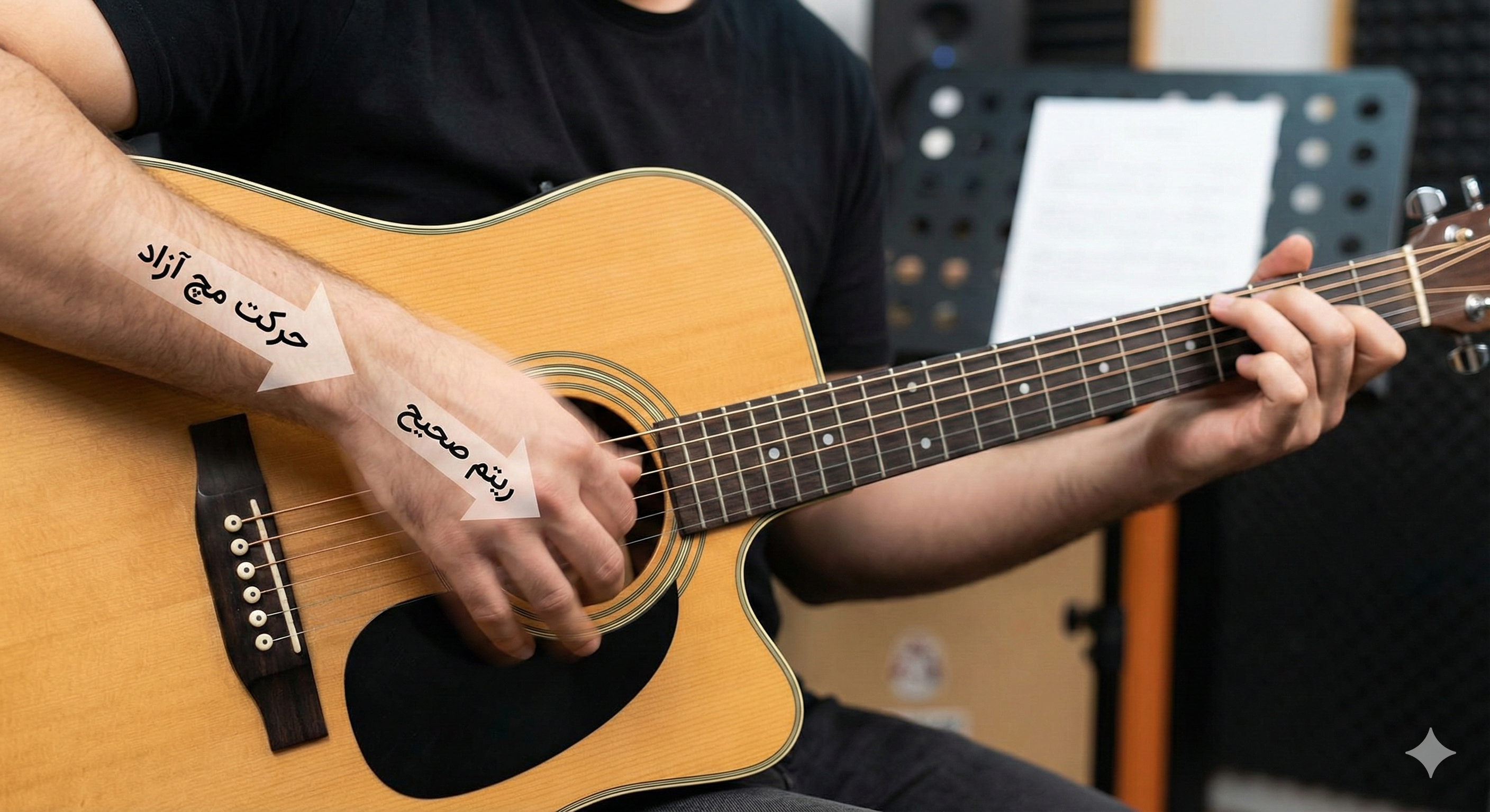 استایل صحیح مچ دست راست و زاویه پیک هنگام ریتمنوازی