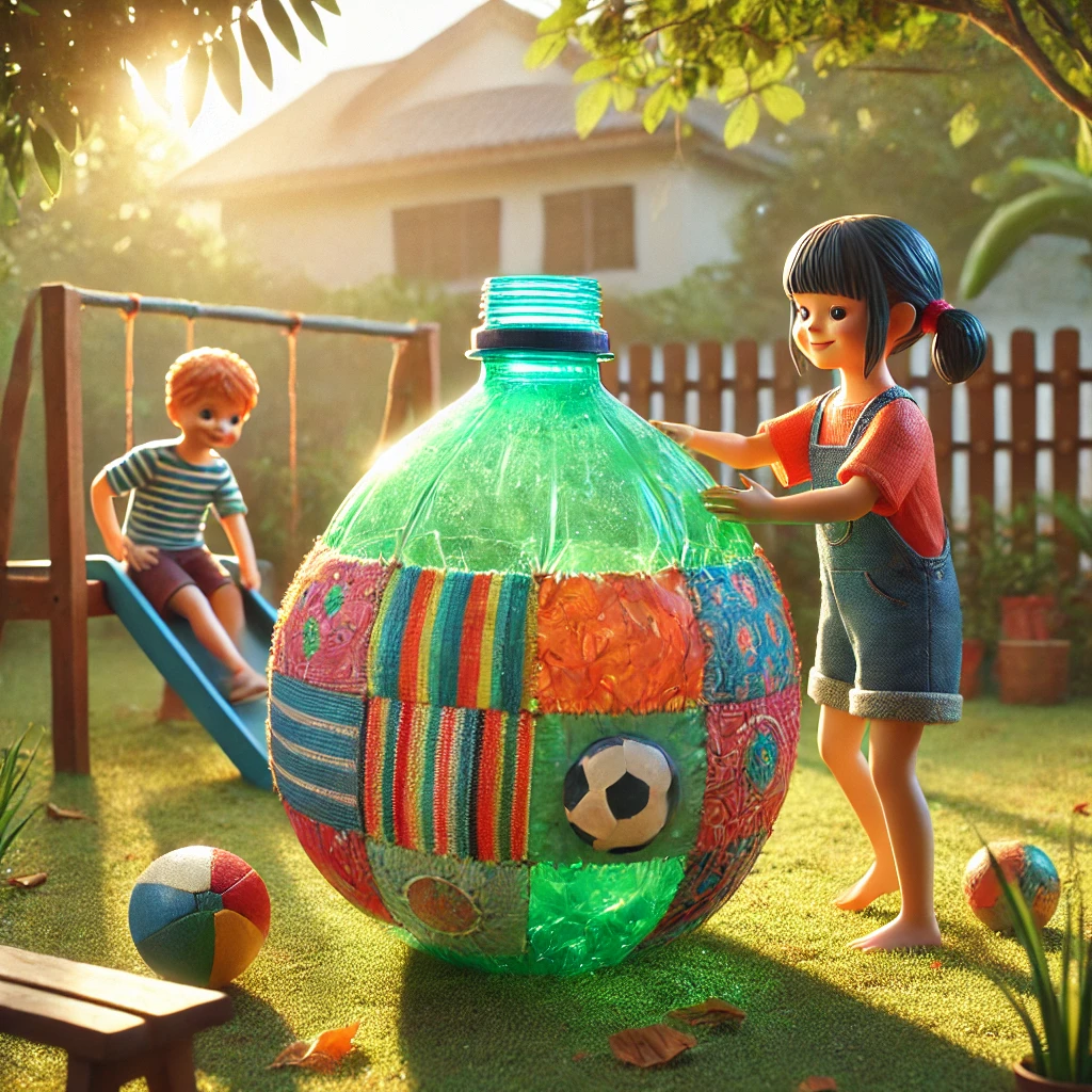 بطری پلاستیکی که توپ بازی بچه ها شد