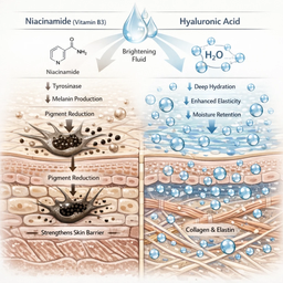 بررسی علمی تأثیر ویتامین B3 و هیالورونیک اسید در فلوئیدهای روشن‌کننده پوست