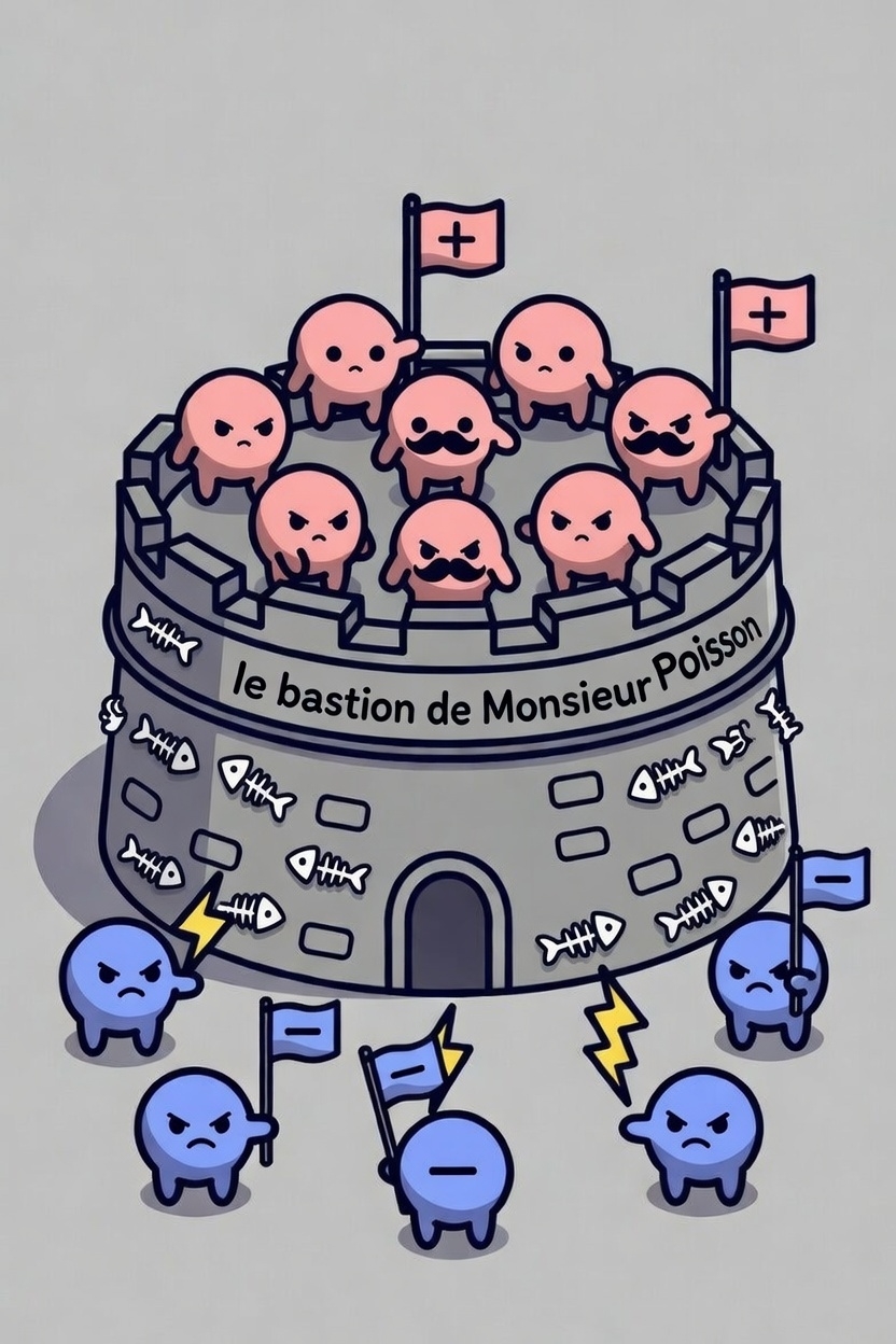 Illustration 3: Des aions enragés attaquent les cations dans le bastion de Monsieur Poisson.