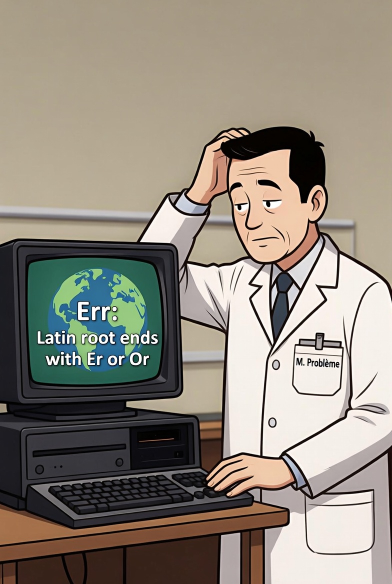 Illustration 1 :اسم‌های مختوم به e به جز probleme اگر ریشه‌ی لاتینشان به -er یا -or ختم نشود و واژه‌های علمی بین‌المللی نباشند مونثند.