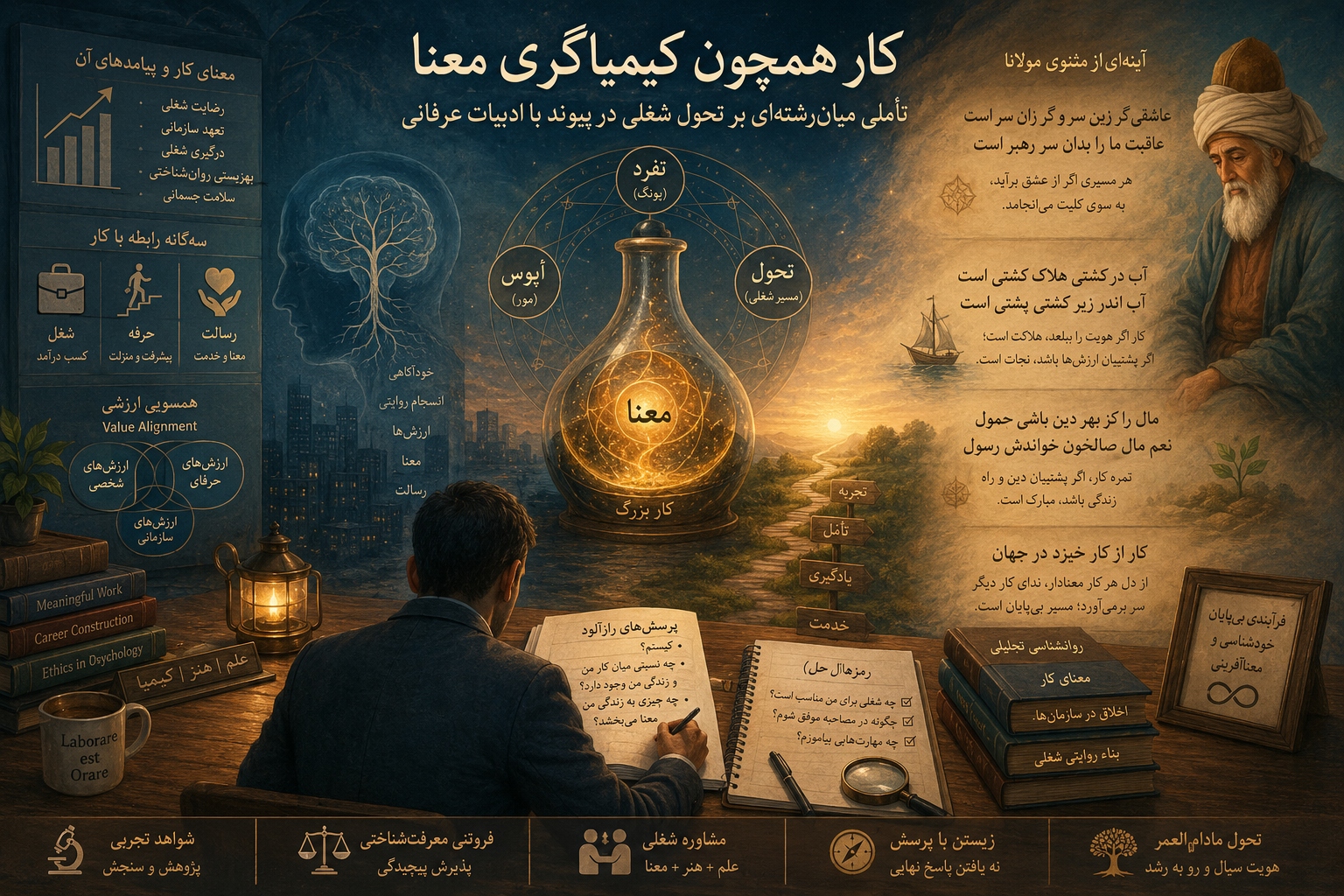 کار همچون کیمیاگریِ معنا: تأملی میان‌رشته‌ای بر تحول شغلی در پیوند با ادبیات عرفانی