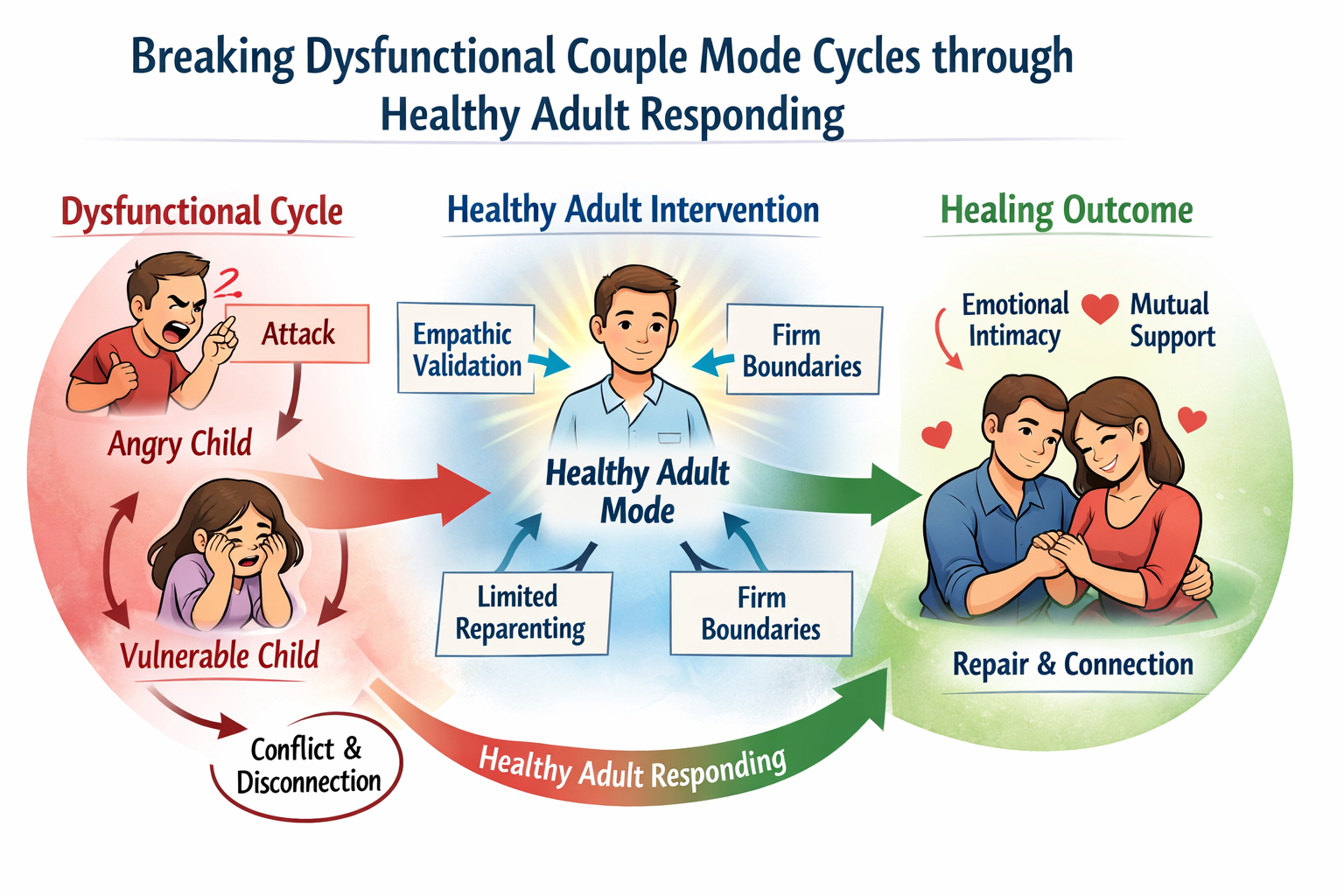 نقش پاسخ‌دهی از جایگاه بزرگسال سالم در قطع چرخه‌های ذهنیتی ناکارآمد زوجین