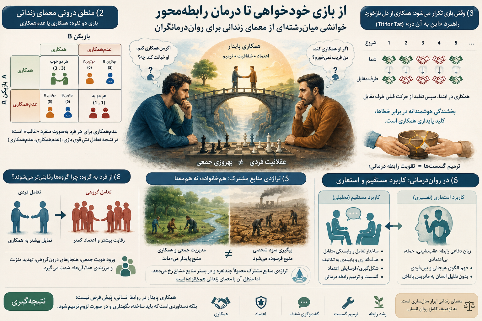 از بازیِ خودخواهی تا درمانِ رابطه‌محور: خوانشی میان‌رشته‌ای از معمای زندانی برای روان‌درمانگران