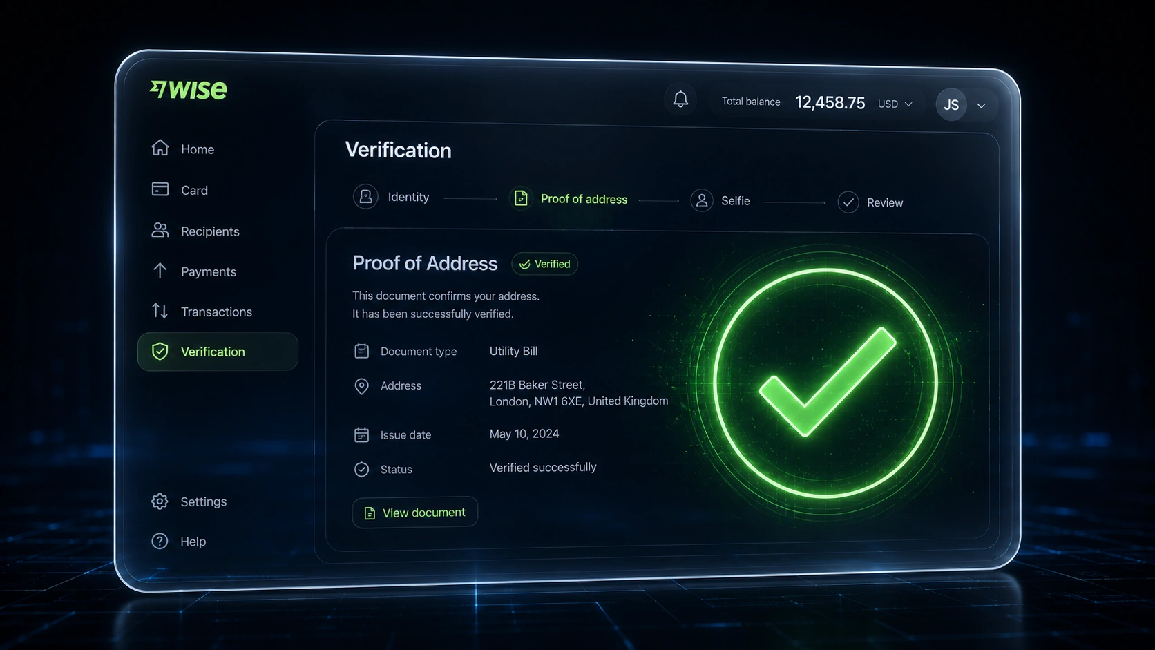 تایید موفقیت‌آمیز بخش Proof of Address در پلتفرم مالی وایز