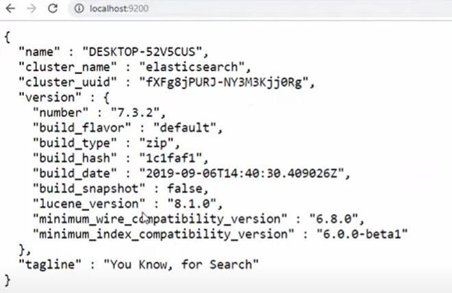 اطلاعات ElasticSearch پس از نصب