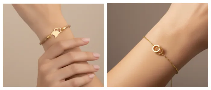 دستبند بی نهایت و دستبند نخی با پلاک طلا
