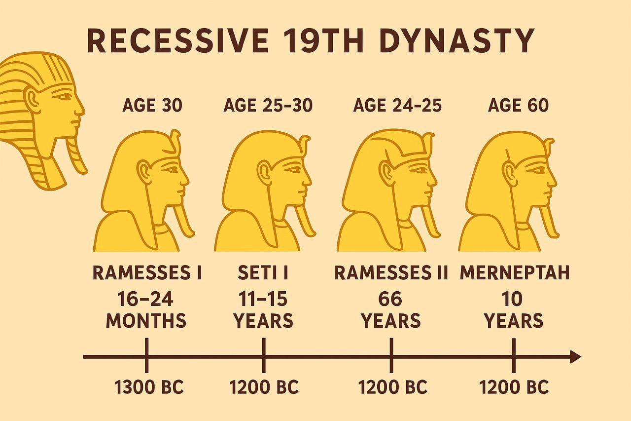 سن به پادشاهی رسیدن و مدت سلطنت فراعنه دودمان نوزدهم