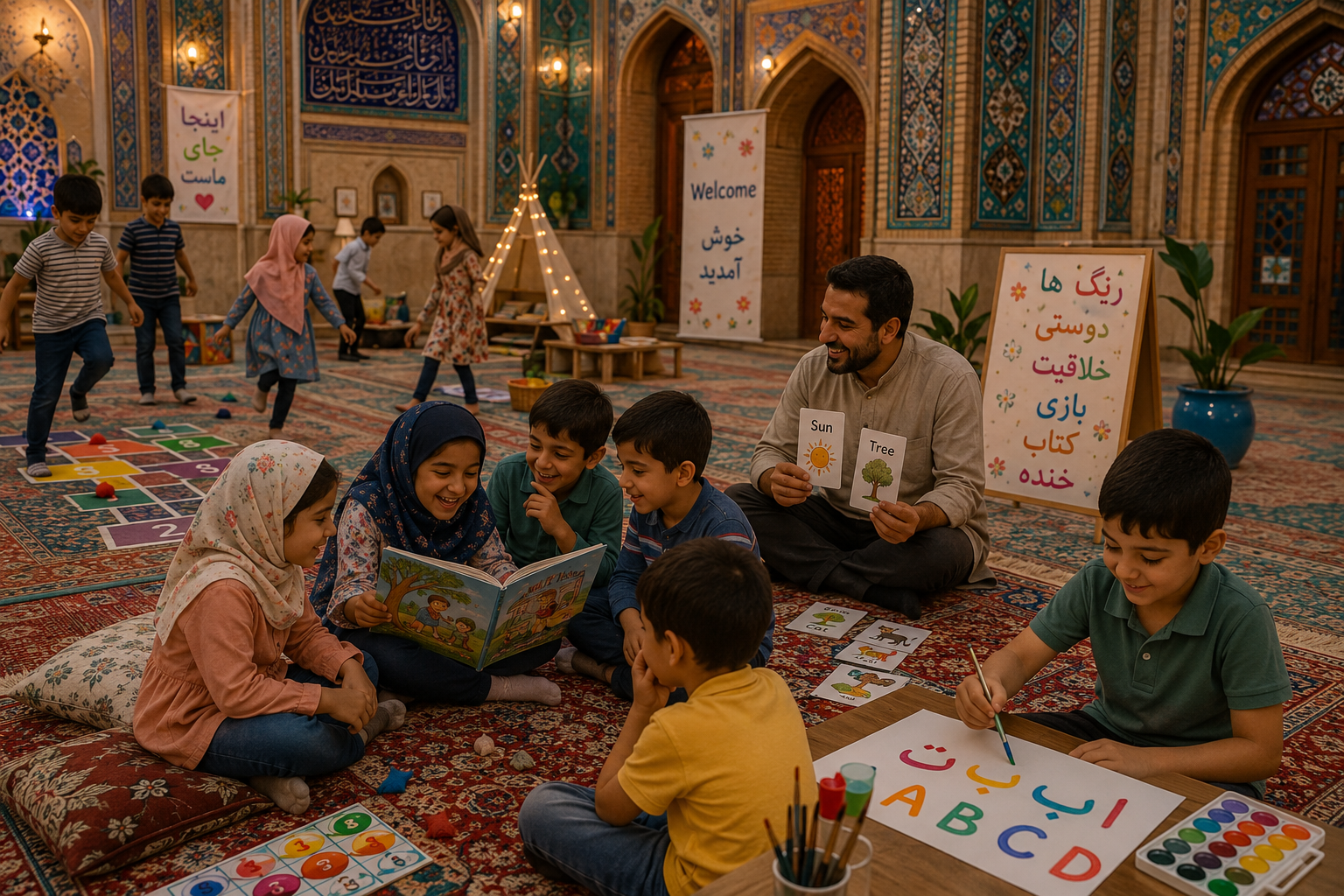 «کلاس الفبای شادی؛ یادگیری اولیه با بازی و رنگ در دل مسجد»