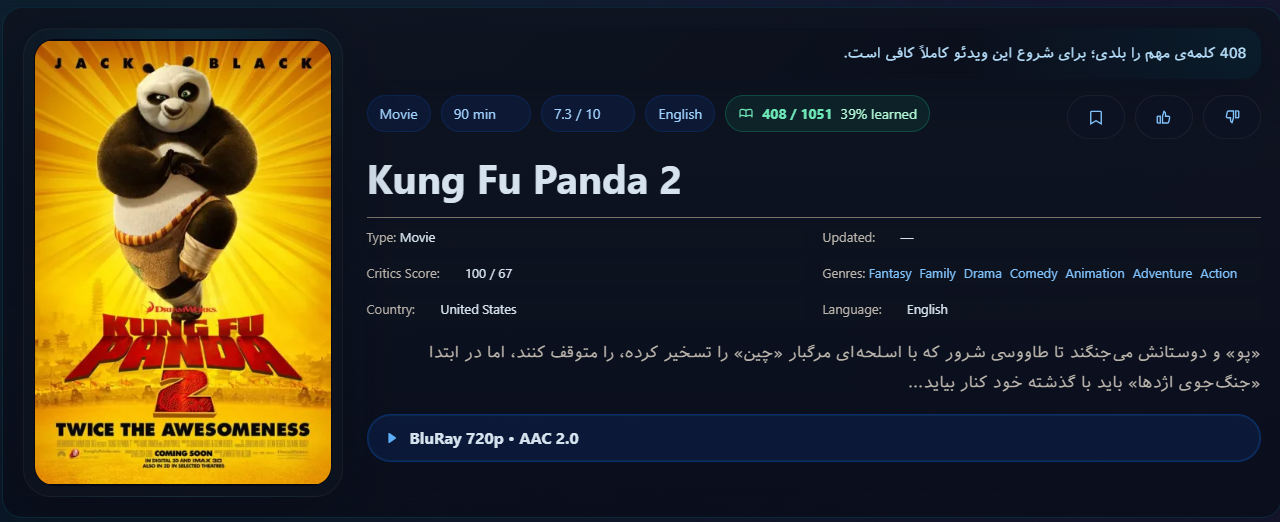 انیمیشن پاندای کونگ فو کار 2 در لینگووی