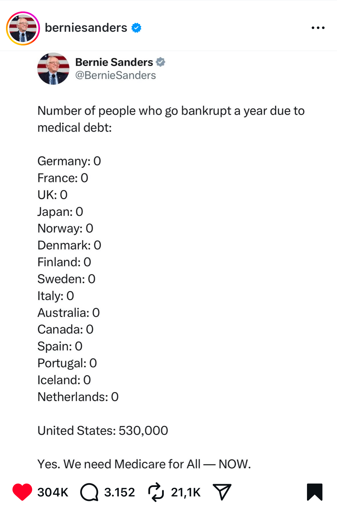 برنی سندرز درباره ورشکستی مردم بخاطر مسائل درمانی