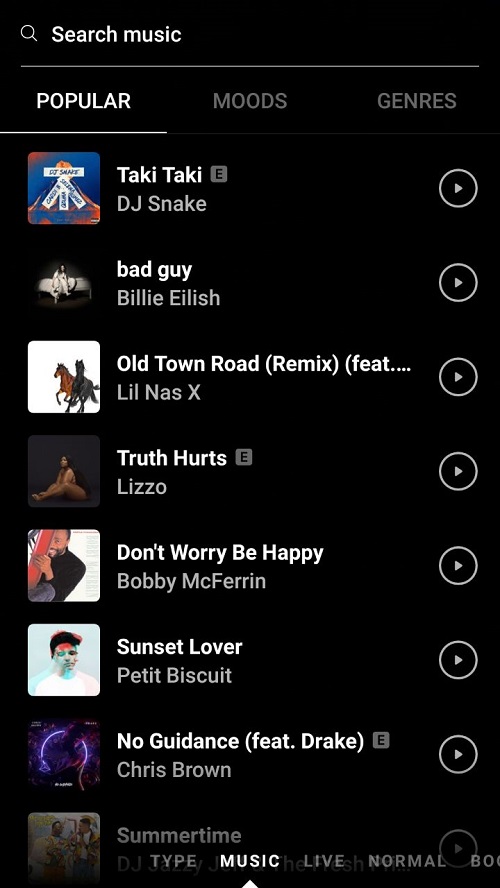 نمایش لیست موسیقی 