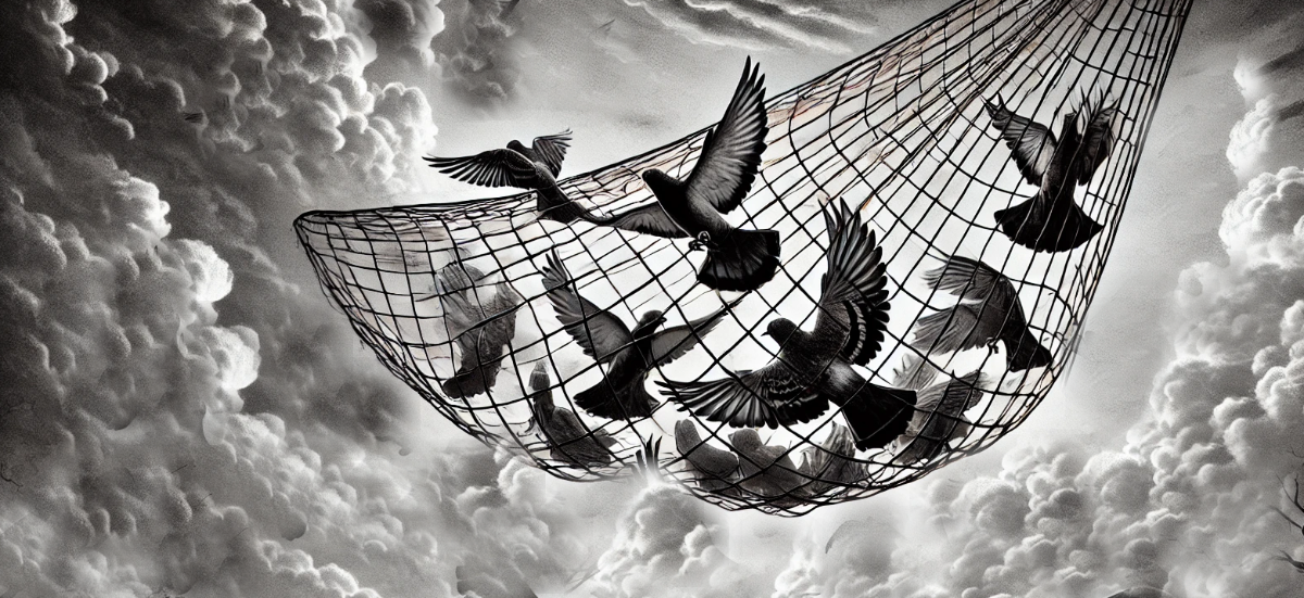 کبوتران در دام و کندن دام از زمین