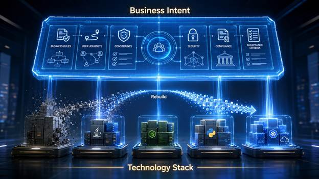 تصویر 8: جدا شدن کسب و کار نیت از technology stack و امکان بازسازی پیادهسازیها.
