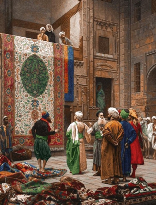 تابلو نقاشی ( بازار فرش قاهره ) اثر ژان لئون ژروم ،قرن ۱۹