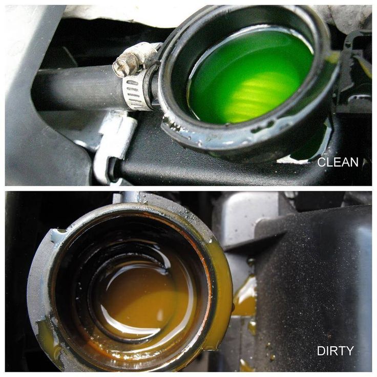 تصویر بالا مایع مناسب رادیاتور و تصویر پایین مایعی که به مرور زمان دچار رسوب شده است