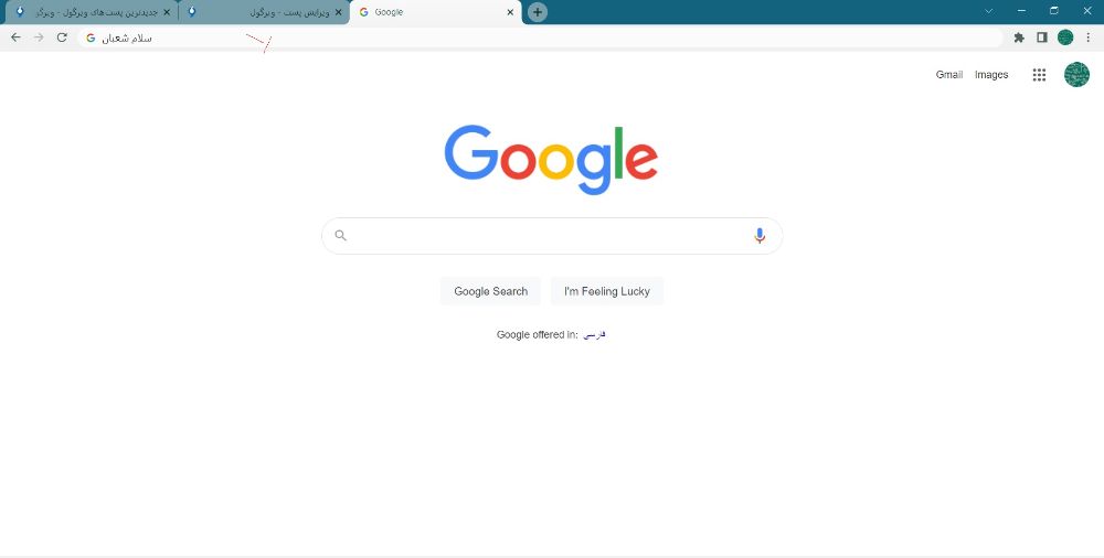 وارد کردن عبارت در کادر بالای مرورگر گوگل کروم