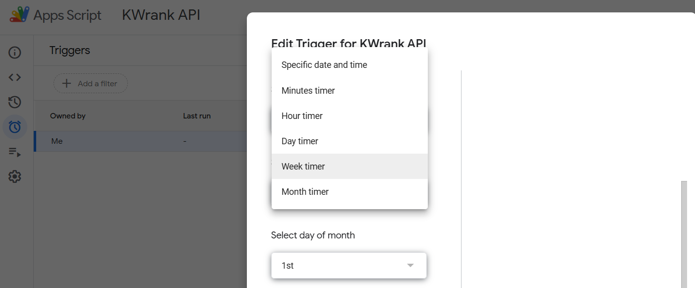 تنظیم Trigger در اسکریپت گوگل شیت