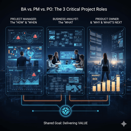 تفاوت دقیق نقش تحلیلگر کسب و کار (BA) با مدیر پروژه (Project Manager) و مالک محصول (Product Owner) چیست؟