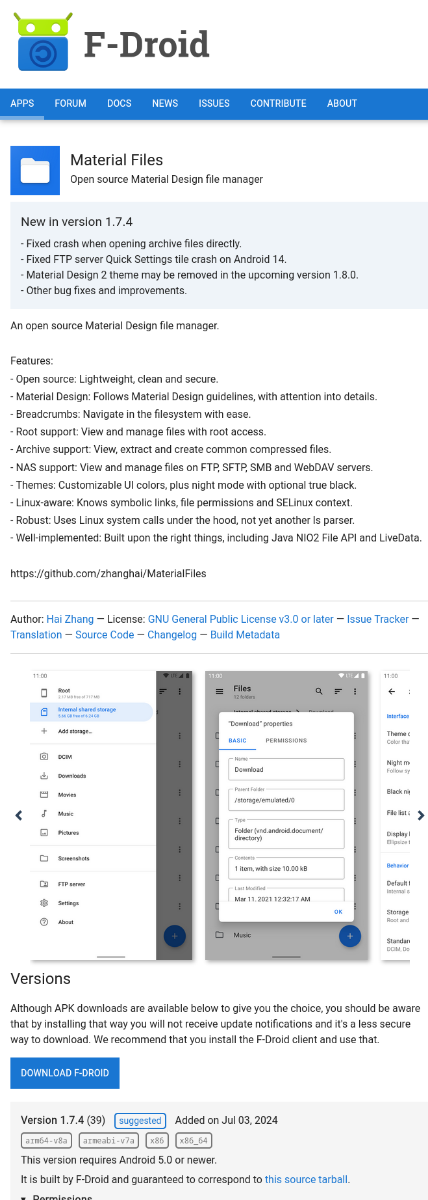 Material Files در فروشگاه F-droid
