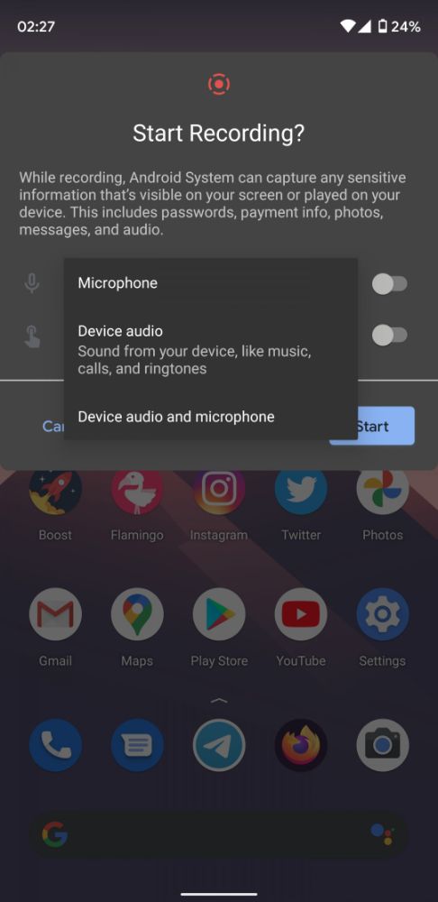 اندروید ۱۱،‌انتخاب گزینه ورودی صدا