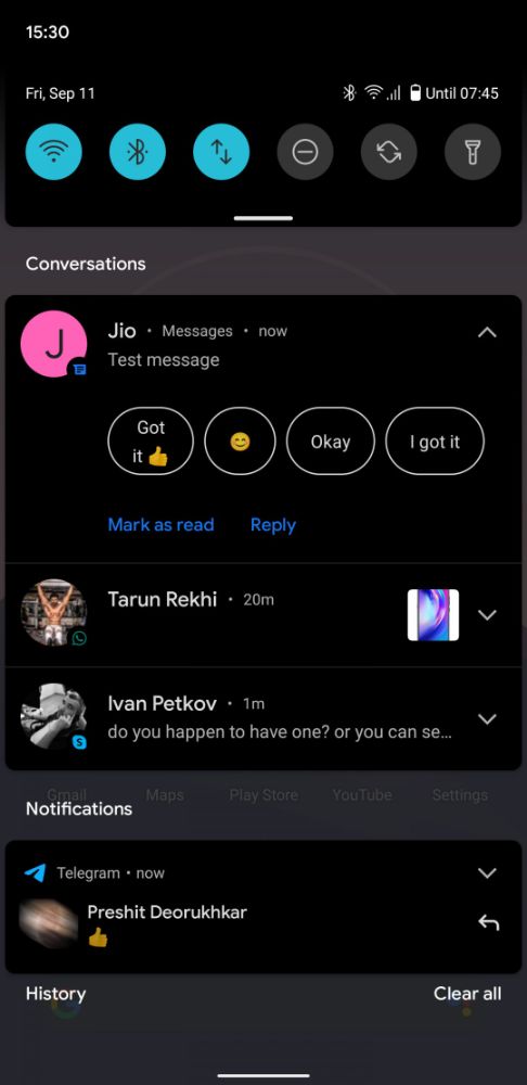 conversations در بالای نوتیفیکیشن ها قرار می‌گیرد. 