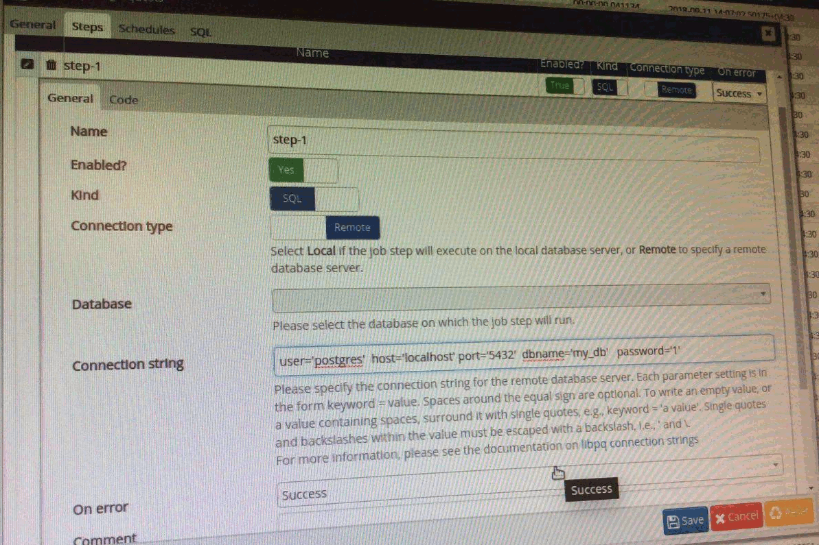 تعریف خود job در سربرگ step و مراحل کار و تعریف connection String و نیز در سربرگ code نوشتن کدهای job