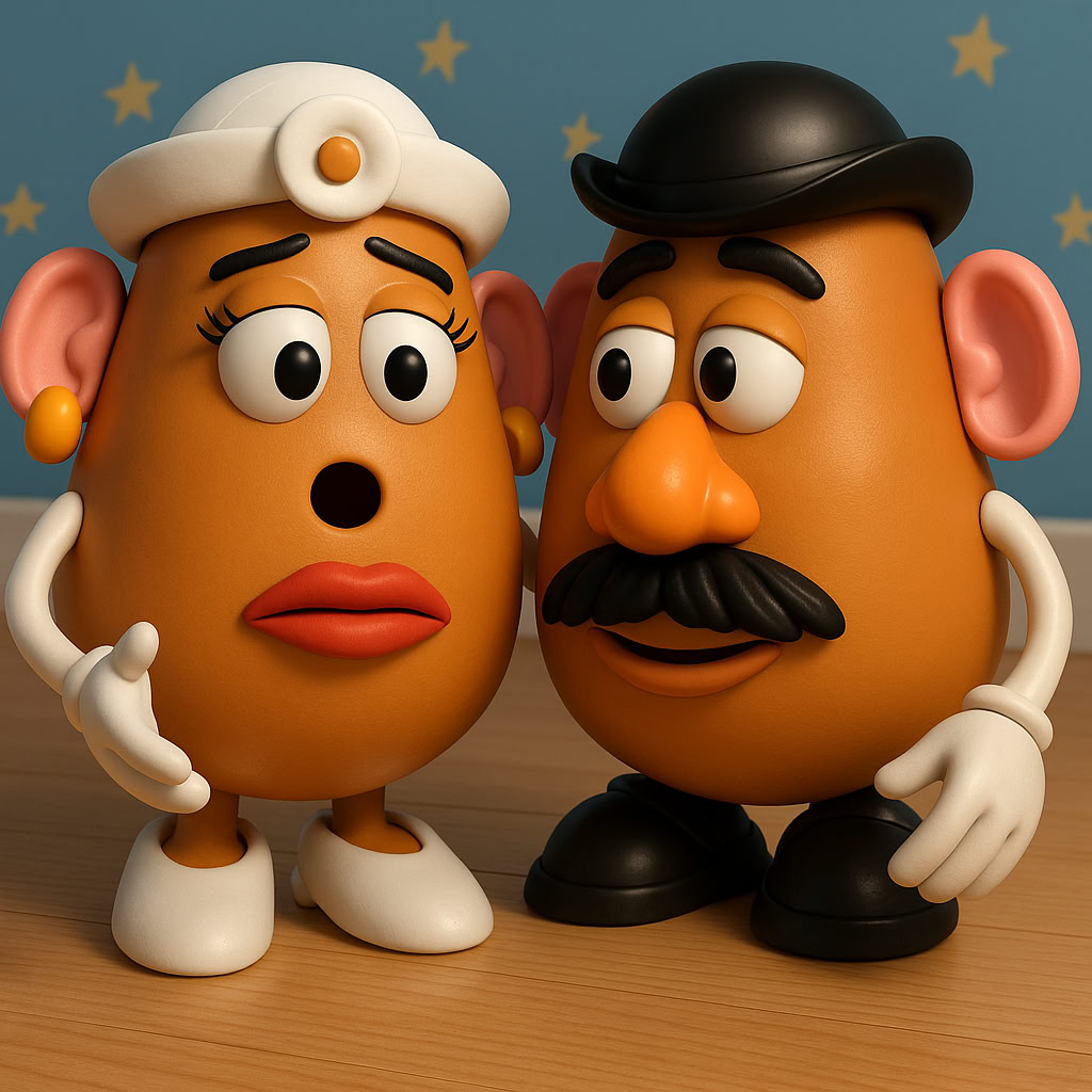 تصویر ۱: دلداری‌دادن آقای سیب زمینی به خانم سیب زمینی - مشاهدات حاکی از آن است که آقای سیب زمینی آنقدر‌ها هم سیب زمینی نیست